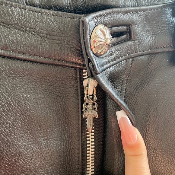 CHROME HEARTS - Men's Black Leather Pants - Picture 8 of 14